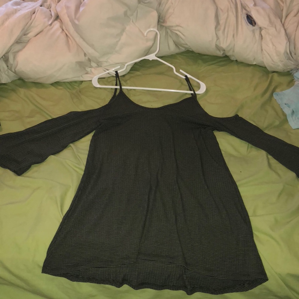 dark green and black off the shoulder dress